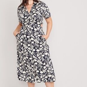 Old Navy Navy Blue and White Floral Midi Dress Size S